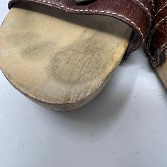 Xhilaration Vintage Sandal Women's 9.5 Y2K Leather Open Toe Wooden Platform Heel - Picture 5 of 12